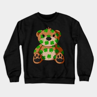 St. Patrick's Day 4 Leaf Clover Pattern Teddy Bear Crewneck Sweatshirt